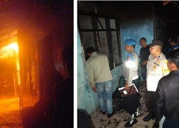 Personil Polsek Siantar Selatan dan Polres Pematangsiantar saat olah TKP kebakaran 