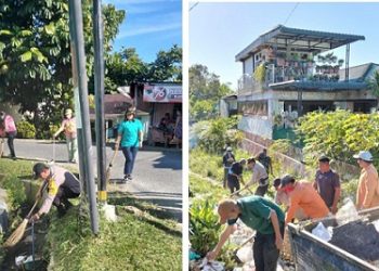 Polsek Siantar Selatan Ikuti Gotong Royong Bersihkan Lingkungan di Jalan Pangaribuan