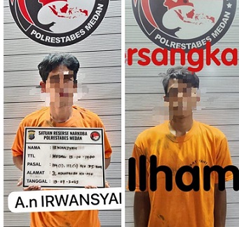 Dua terduga pengedar sabu dari Jalan Karantina dan Kelurahan Ladang Bambu yang ditangkap polisi. (Foto Ist)
