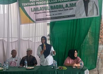 Anggota DPRD Kota Medan, Lailatul Badri menggelarSosialisasi ke VII Tahun Anggaran (TA) 2025 produk hukum daerah Perda Kota Medan No 7 Tahun 2024 tentang Perubahan atas Perda No 6 Tahun 2015 tentang pengelolaan Persampahan. (Foto Ist)
