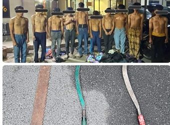 10 orang remaja yang terlibat tawuran beserta barang bukti diamankan di Polres Tanah Karo. (Foto Ist)