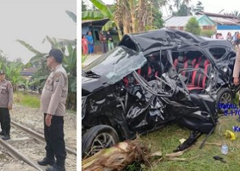 Barang bukti Mobil Toyota Calya BK 1721 RZ kondisi ringsek saat masih di TKP