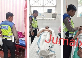Kanit Gakkum IPDA Syah Edi Suranta Purba bersama personil mengecek kondisi Dani Suhandri, Rionaldi dan Sumiatun yang mengalami luka luka di rumah sakit 