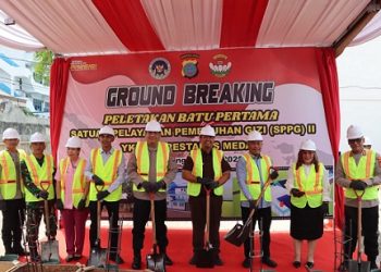 Pelaksanaan peletakan batu pertama pembangunan SPPG Yayasan Kemala Bhayangkari di Jalan Kolam Dusun III, Medan Estate, Percut Sei Tuan, Deli Serdang (Foto Ist)