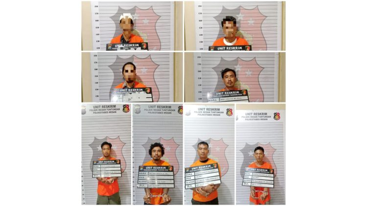 4 pelaku pencurian dan 4 pelaku penadah yang ditangkap Polsek Medan Tuntungan. (Foto Ist)