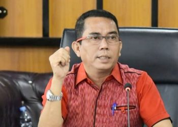 Ketua Komisi 4 DPRD Medan Paul Mei Anton Simanjuntak saat menggelar Rapat Dengar Pendapat (RDP) persoalan reklame milik PT Pelangi dan PT Sumo. (Foto Ist)