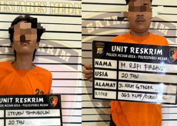 Dua terduga pelaku curanmor di warnet yang ditangkap Polsek Medan Area. (Foto Ist)