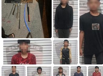 Kelompok geng motor dan barang bukti diamankan Polsek Sunggal. (Foto Ist)