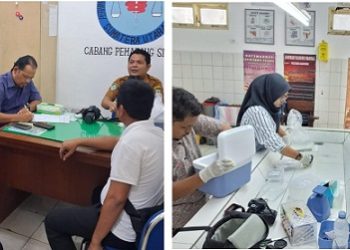 Kanit Reskrim Polsek Perdagangan IPDA Gerry D. Simanjuntak, SH, dan anggota bersama Tim Forensik RSUD dr Djasamen Saragih saat akan pengiriman sampel ke Labfor Polda Sumut 