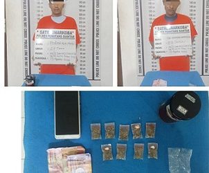 Tersangka P alias Mimin dan RPM alias Baba beserta barang bukti diamankan di Sat Resnarkoba Polres Pematangsiantar