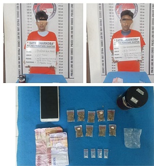 Tersangka P alias Mimin dan RPM alias Baba beserta barang bukti diamankan di Sat Resnarkoba Polres Pematangsiantar