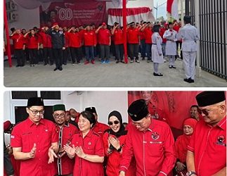 DPC PDI Perjuangan Kota Medan menggelar upacara bendera memperingati HUT ke-80 RI yang dipimpin Hasyim Wijaya. (Foto Ist)