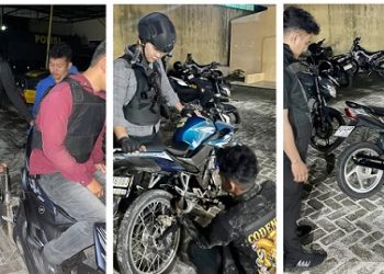 Timsus Dayok Mirah saat menyuruh para pengendara membuka knalpot brong sepedamotor masing masing