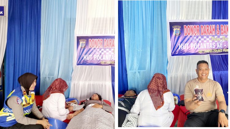 Kasat Lantas IPTU Friska Susana, SH bersama Kanit Regident IPTU Elon Sitinjak, SH dan Kanit Kamsel IPDA Serly Tarigan saat donor darah