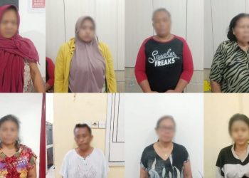 8 orang diduga jaringan penjualan bayi yang ditangkap Polda Sumut. (Foto Ist)