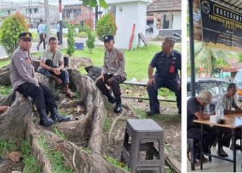 Kanit Bhabinkamtibmas IPDA Maraden pardede, Ps Kanit Binpolmas Aiptu Sahyadi Damanik, Ps. Kanit Bintibsos Bripka Putra dan Brigadir Samsul Bachri melaksanakan kegiatan patroli sambang kamtibmas dan silahturahmi dengan masyarakat