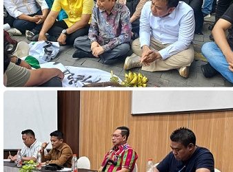 Tiga Pimpinan Rajudin Sagala, Zulkarnaen, dan Hadi Suhendra saat menerima massa HMI berdialog duduk lesehan dan Ketua DPRD Kota Medan, Wong Chun Sen didampinggi
Kabag Persidangan dan Perundang-undangan DPRD Kota Medan, Andres Willy Simanjuntak berdialog dengan mahasiswa di hotel. (Foto Ist)