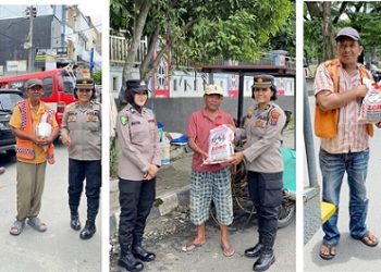 IPTU Nana Sandra SH bersama Tim Patroli Srikandi Polwan Polres Pematangsiantar bagikan sembako kepada warga membutuhkan 
