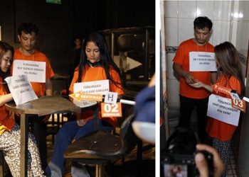Direktorat Reserse Narkoba Polda Sumut menggelar pra rekonstruksi kasus peredaran pil ekstasi di Galaxy Hall & KTV, Kota Tanjungbalai