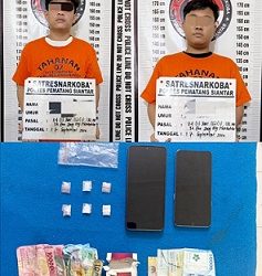 Kedua tersangka, NA dan FS beserta barang bukti diamankan di Sat Resnarkoba Polres Pematangsiantar