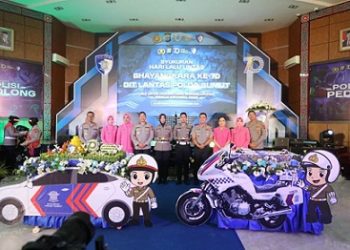 Kapolda Sumut, Irjen Pol Whisnu Hermawan Februanto saat peringatan HUT Lalu Lintas Bhayangkara ke-70 di Aula Tribrata Polda Sumut. (Foto Ist)