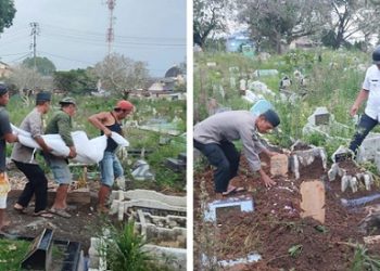 Wakapolsek Siantar Utara IPTU Irfansyah Siregar angkat jenazah korban Deliusman Laia di TPU Jalan Bali Kota Pematangsiantar 