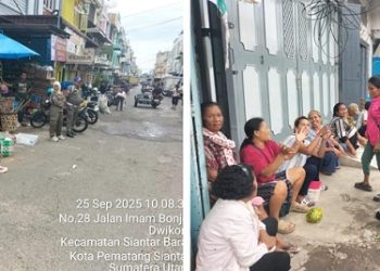 Kasub Sektor Pasar Horas AIPDA Edi Syahputra SH melaksanakan monitoring penertiban Pedagang Kaki Lima (PKL) di jalan Imam Bonjol dan sampaikan himbauan kamtibmas