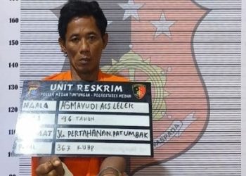 Asmayudi alias Lelek Pelaku curanmor petugas melati (penyapu jalan) yang ditangkap Polsek Medan Tuntungan. (Foto Ist)