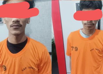 Dua diduga pengedar ekstasi atau inex di kawasan Jalan Sei Bingai, Kelurahan Sei Sikambing, Kecamatan Medan Petisah yang ditangkap polisi. (Foto Ist)