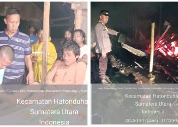 Kapolsek Tanah Jawa Kompol Asmon Bufitra SH. MH interogasi pelaku Jumadi Sirait dan kondisi dua unit rumah hangus terbakar