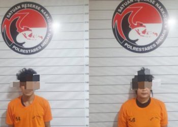 Sepasang remaja pengedar ekstasi diringkus polisi di kawasan Jalan Gunung Krakatau, Kecamatan Medan Timur (Foto Ist)