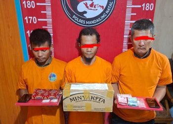 Para pelaku penyeludupan narkoba yang ditangkap tim gabungan Polres Madina dan Polsek Kotanopan. (Foto Ist)