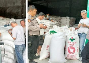 KBO Sat Samapta IPTU Pitra Jaya SP. SH bersama personil saat serahkan 2 ton jagung ke Gudang Bulog Cabang Pematangsiantar