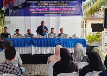 Anggota DPRD Medan, Iswanda Ramli saat sosialisasi X tahun 2025 Peraturan Daerah (Perda) No 7 Tahun 2022 tentang Keolahragaan. (Foto Ist)