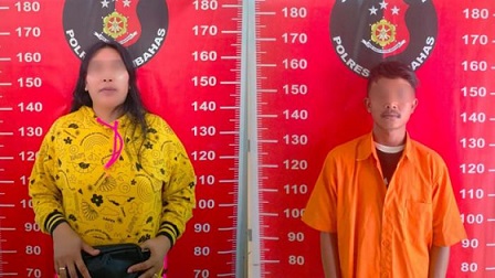 Dua tersangka kasus dugaan eksploitasi dan perdagangan anak di bawah umur yang terjadi di salah satu cafe di Desa Sosorgonting, Kecamatan Doloksanggul. (Foto Ist)