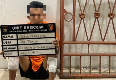 Pelaku " rayap besi " JP alias Kakek yang ditangkap Tim Reskrim Polsek Medan Area. (Foto Ist)