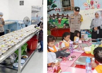 Kapolres Pematangsiantar AKBP Sah Udur T.M. Sitinjak SH. SIK. MH pengecekan SPPG dalam distribusikan makanan bergizi gratis (MBG) ke anak TK Kemala Bhayangkari 06 dan SMP nNegeri 1