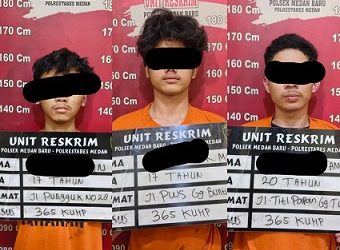 Tiga pelaku begal sadis bereaksi di Taman Beringin, Jalan Sudirman berhasil diringkus polisi. (Foto Ist)
