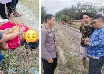 Korban Erwin Rajagukguk saat masih terkapar di TKP dan Personil Polsek Serbalawan bersama Lurah Sinaksak Arrmada Purba lakukan pengecekan TKP