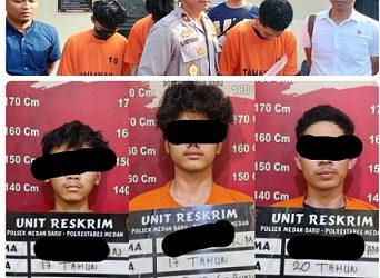 Kapolsek Medan Baru Kompol Hendrik F Aritonang saat konferensi pers komplotan begal sadis di Taman Beringin, Jalan Sudirman, Medan (Foto Ist)