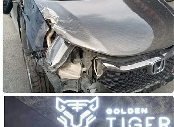 Mobil Honda Mobilio dikemudikan personel Polda Sumutt yang menabrak seorang wanita didepan THM HW Tiger Club Medan, Jalan Merak Jingga, Kecamatan Medan Barat, Medan. (Foto Ist)