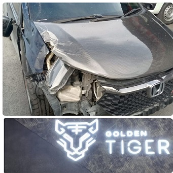 Mobil Honda Mobilio dikemudikan personel Polda Sumutt yang menabrak seorang wanita didepan THM HW Tiger Club Medan, Jalan Merak Jingga, Kecamatan Medan Barat, Medan. (Foto Ist)