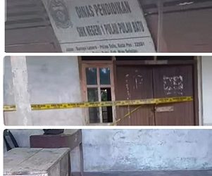 Garis polisi di ruang kelas SMKN 1 Pulau Pulau Batu, di Kecamatan Pulau-Pulau Batu, Kabupaten Nias Selatan dipasang setelah adanya perkelahian siswa hingga meninggal dunia. (Foto Ist)