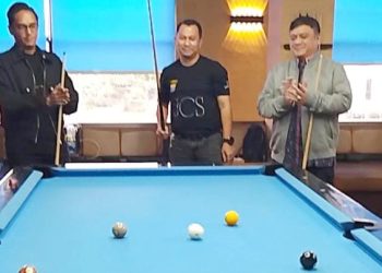 Ketua POBSIbSumut Salomo TR Pardede, Kapolrestabes Medan, Kombes Jean Calvijn Simanjuntak dan Wali Kota Medan, Rico Tri Putra Bayu Waas saat pembukaan turnamen biliar " Kapolrestabes Medan Cup 2025". (Foto Ist)