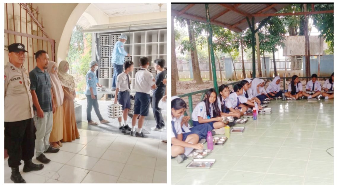 Bhabinkamtibmas Kelurahan Pardomuan AIPDA Hardi N. Silalahi kembali monitoring pendistribusian Makanan Bergizi Gratis (MBG) di SMP Negeri 1