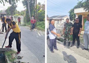 Kapolseķ Sianțar Marihat AKP Doni Simanjuntak SH bersama Bhabinkamtibmas mengikuti gotong royong di Jalan Bahkora Bawah Simpang Hutabagasan