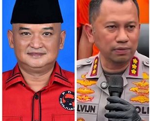 Ketua Fraksi PDI Perjuangan DPRD Kota Medan, Robi Barus dan Kapolrestabes Medan Kombes Pol Dr. Jean Calvijn Simanjuntak. (Foto Ist)