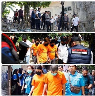 Kapolrestabes Medan, Kombes Pol Dr Jean Calvijn Simanjuntak dan unsur Forkopimda saat paparan kasus narkoba dengan menghadirkan para tersangka di Kampung Pria Laut 3, Kelurahan Lalang, Kecamatan Medan Sunggal, Kota Medan. (Foto Ist)