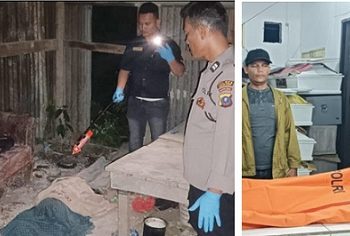 Kanit Reskrim IPDA Juhandya Malau SH bersama personil dan Tim Inafis saat cek TKP. Jenajah korban diruangan jenajah RSUD dr Djasamen Saragih