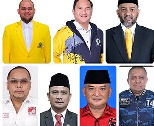 Ketua Pansus Penertiban Aset Daerah El Barino Shah beserta anggota DPRD Medan lainya, yakni ; Reza Pahlevi Lubis, Rommy Van Boy,Renville P Napitupulu, Janses Simbolon, Robi Barus dan Iswanda Ramli. (Foto Ist)